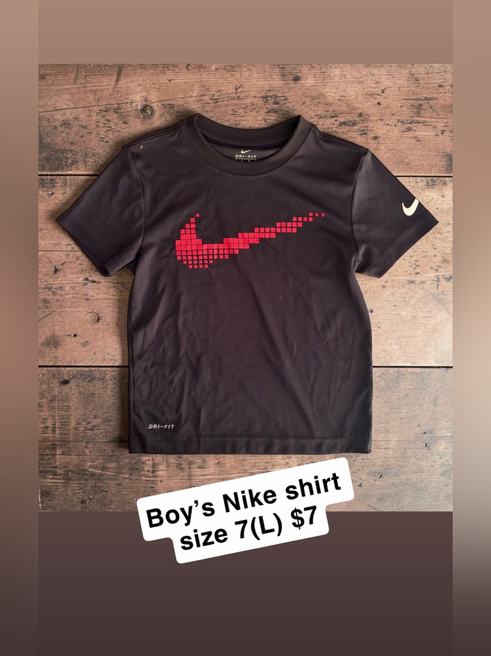 Nike Black Short Sleeve Tee with Red Pixel Swoosh